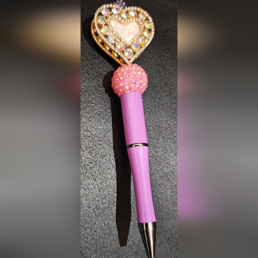 Pink and Purple Handcrafted Heart Shaped Brouch Black Pen With Refillable Ink